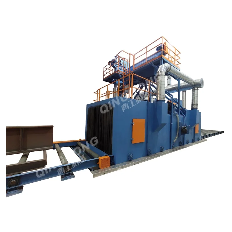metal steel multiple structure workpieces surface cleaning pass through type roller conveyor shot blasting machine