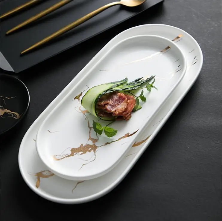 Custom Black round oval Marble Serving Tray/Ceramic  tray/serving tray for Home Hotel Restaurant