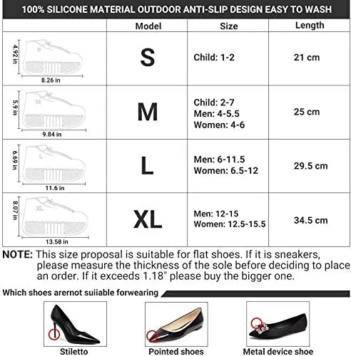 Waterproof Silicone Shoe Covers Reusable Foldable Not-Slip Rain Shoe Covers with Zipper Shoe Protectors Overshoes Rain Galoshes