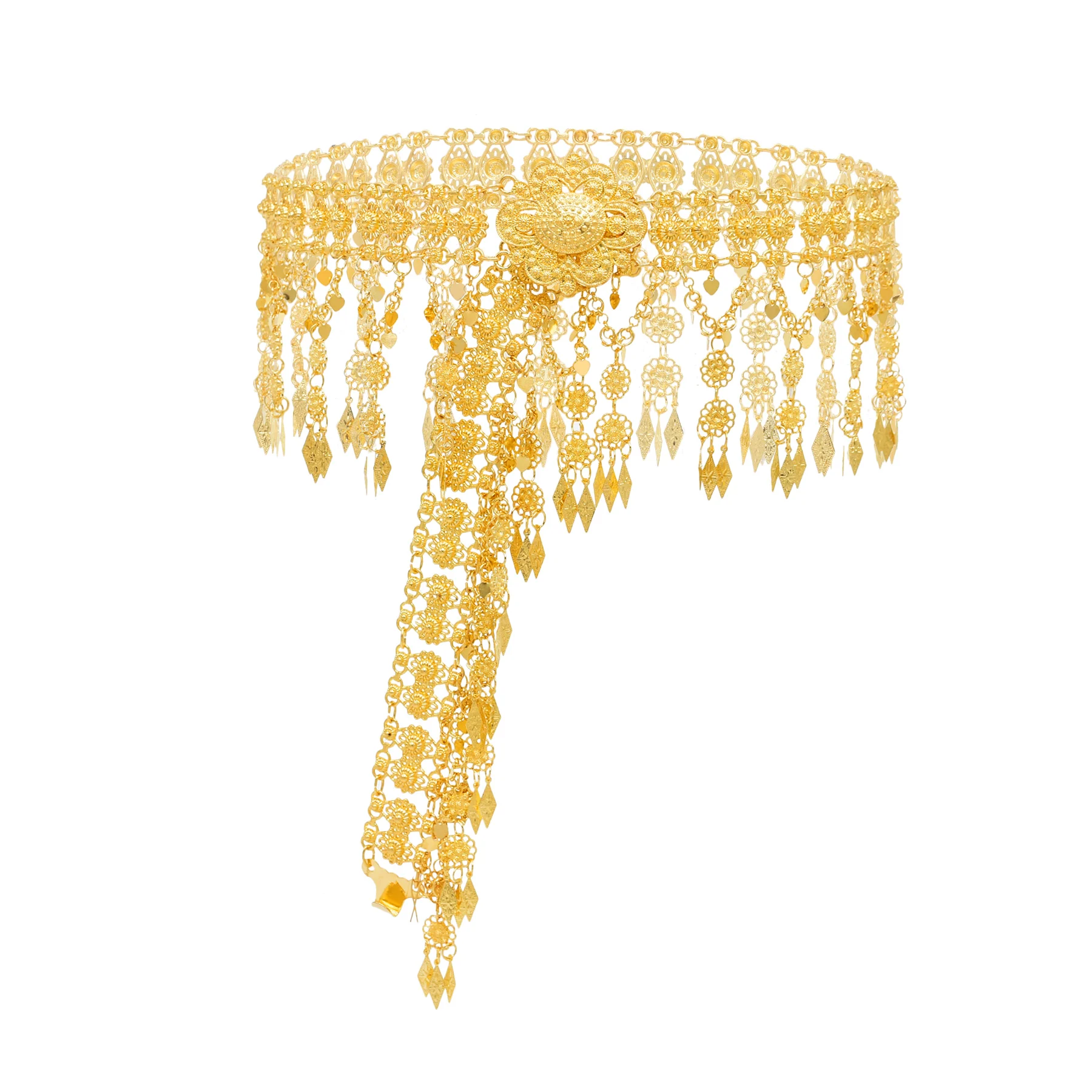 Fashion Ethnic Gold Plated Hollowed Flower Drop Belt Waist Belly Chains Women Dancing Belt