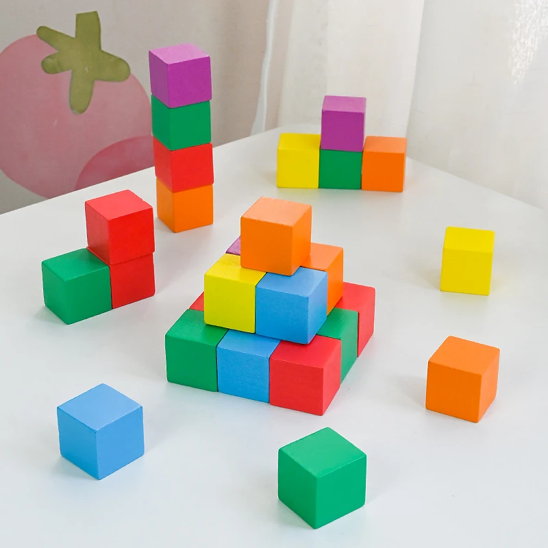 Wholesale Wooden Blocks Toy Children DIY Stacking Blocks Toy Colorful Cube Building Blocks Toy