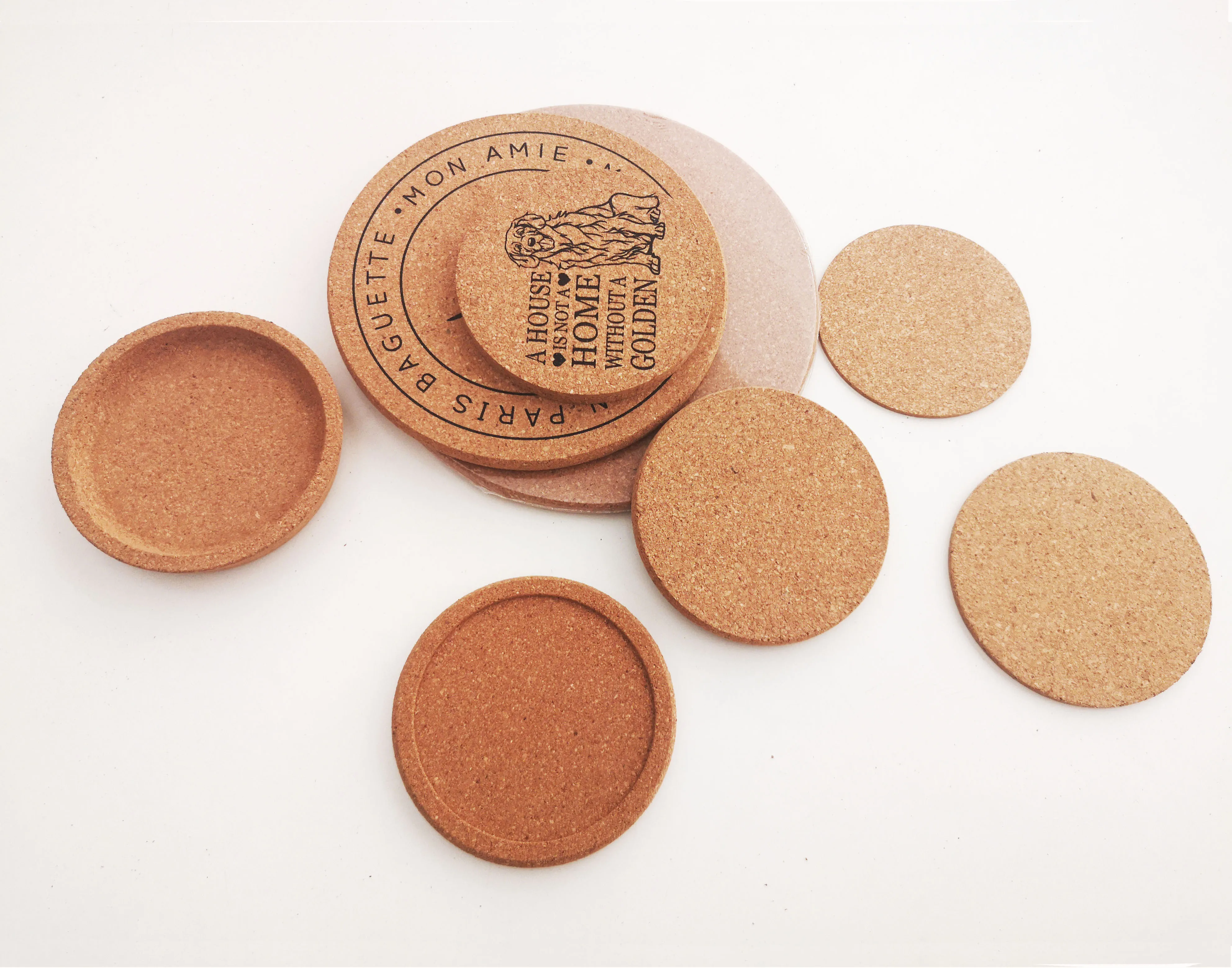 Wholesale custom 7.5 in ,16cm,10cm ,9cm Blank Round Absorbent Drink Coasters Cork Trivet Mats Soft Wood Cork Coaster
