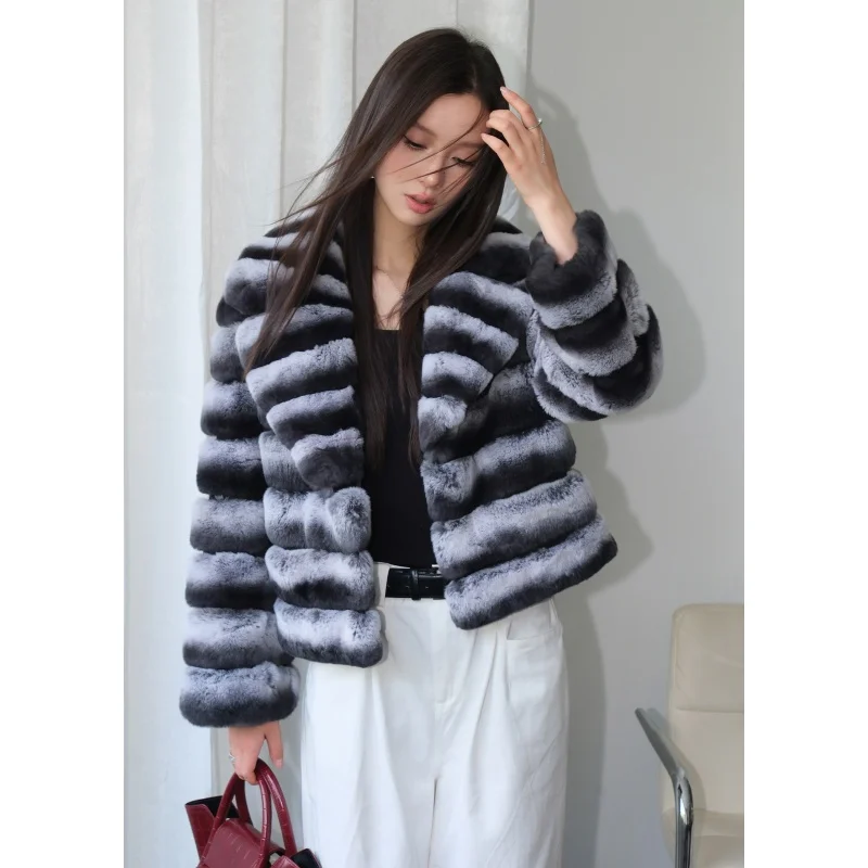 High Quality Fur Short Chinchilla Jacket New Product Women Winter Warm Winter Coats Rex Rabbit