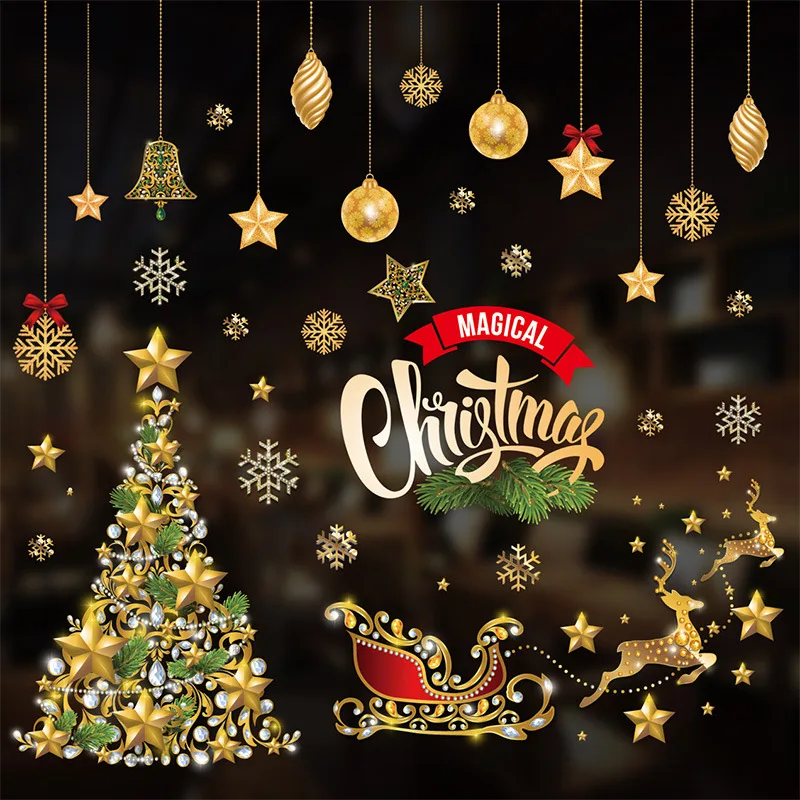 Christmas cottage glass window stickers pvc christmas