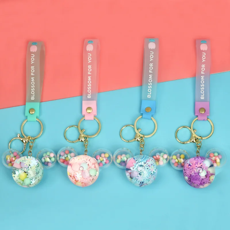 Wholesale Oil Pearl Mickey Head Flowing Sand Keychain Pendant Buckle Personalized Book Bag Acrylic Doll Pendant