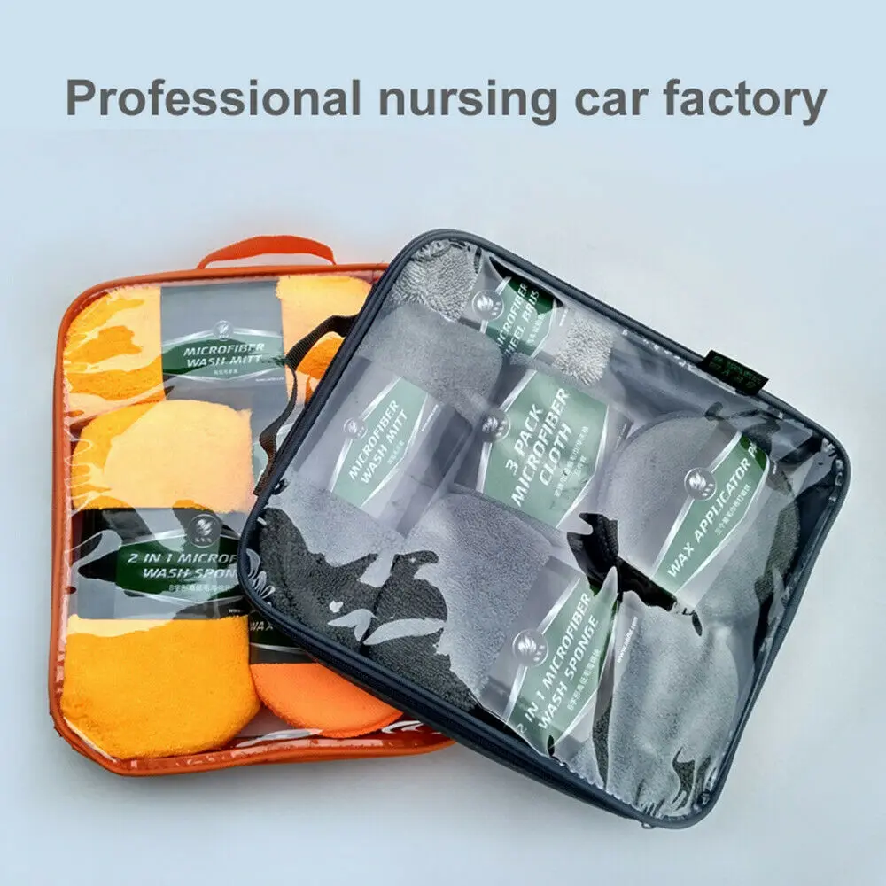 9pcs Microfiber Towel Car Wheel Brush Waxing Sponge Cleaning Tools Car Cleaning Kit