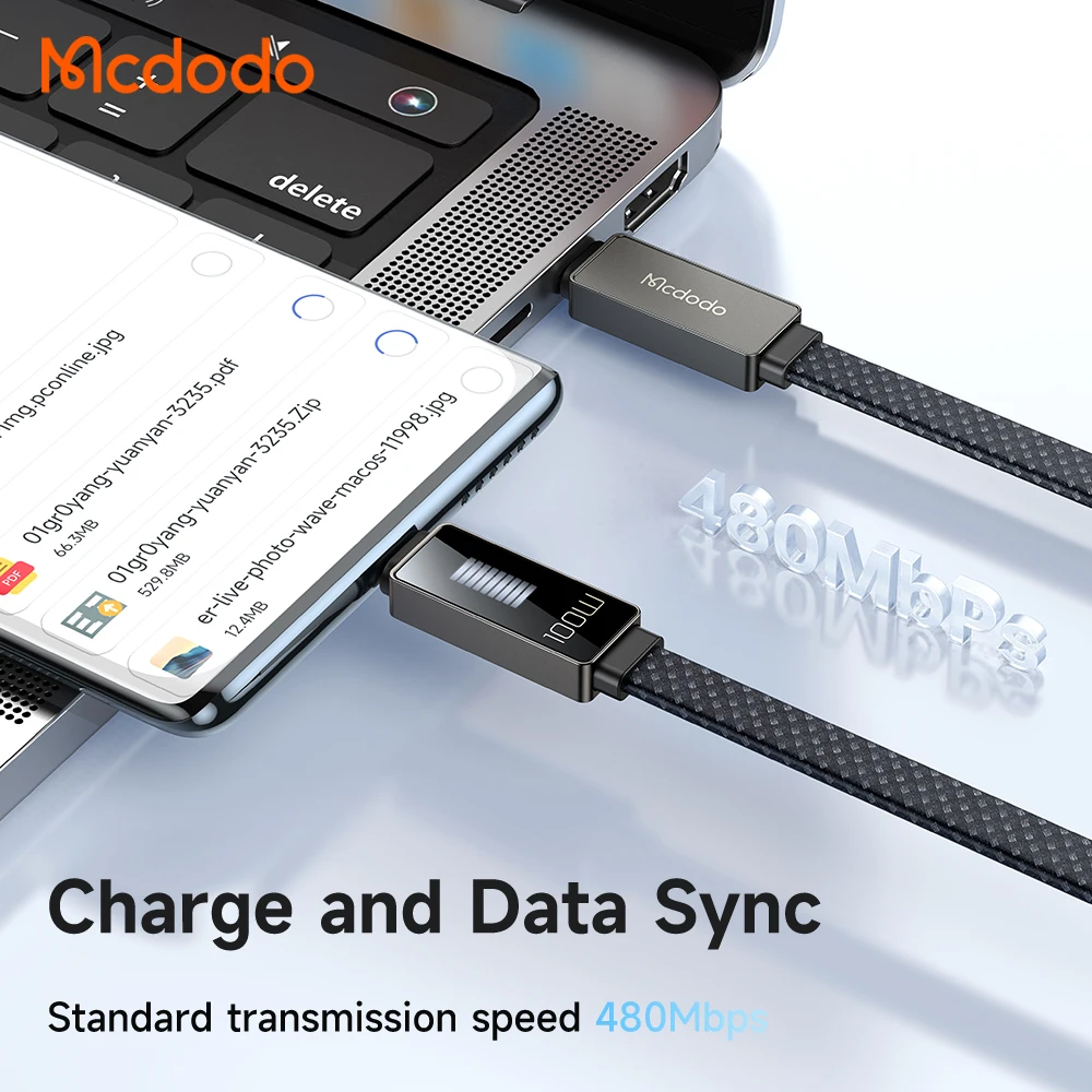 Mcdodo 447 Phone Cable USB C to Type C PD 100W 5A With E-mark LED Rhythm Charging Speed Zinc Alloy USB C Cable for Laptop Chargi