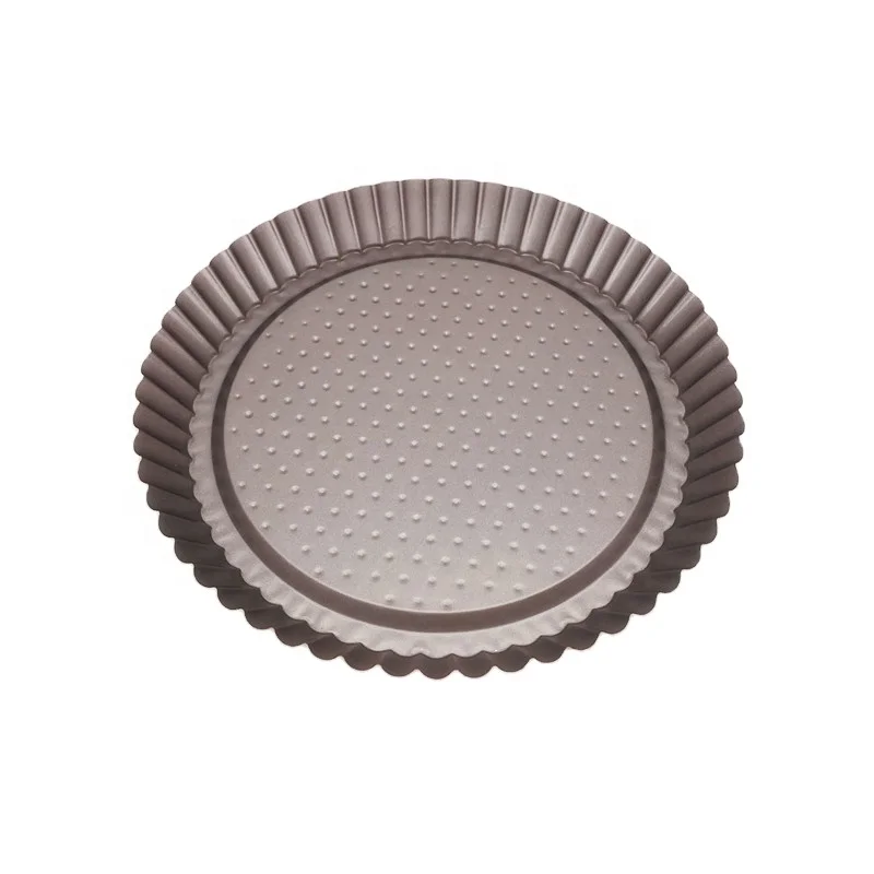 
11 Inch Carbon Steel Non Stick Flower Printing Fluted Quiche Pizza Pan Tray with Fixed Bottom Tart Pie Pan 