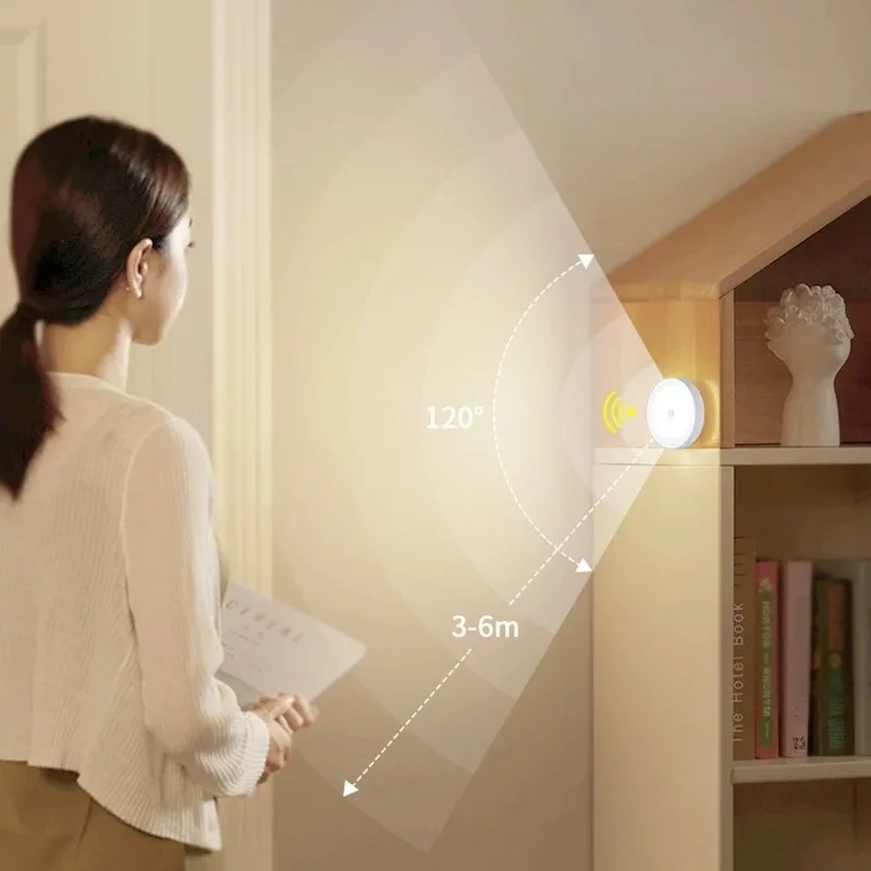 USB Rechargeable LED PIR Motion Sensor Wireless Night Light for Bedroom