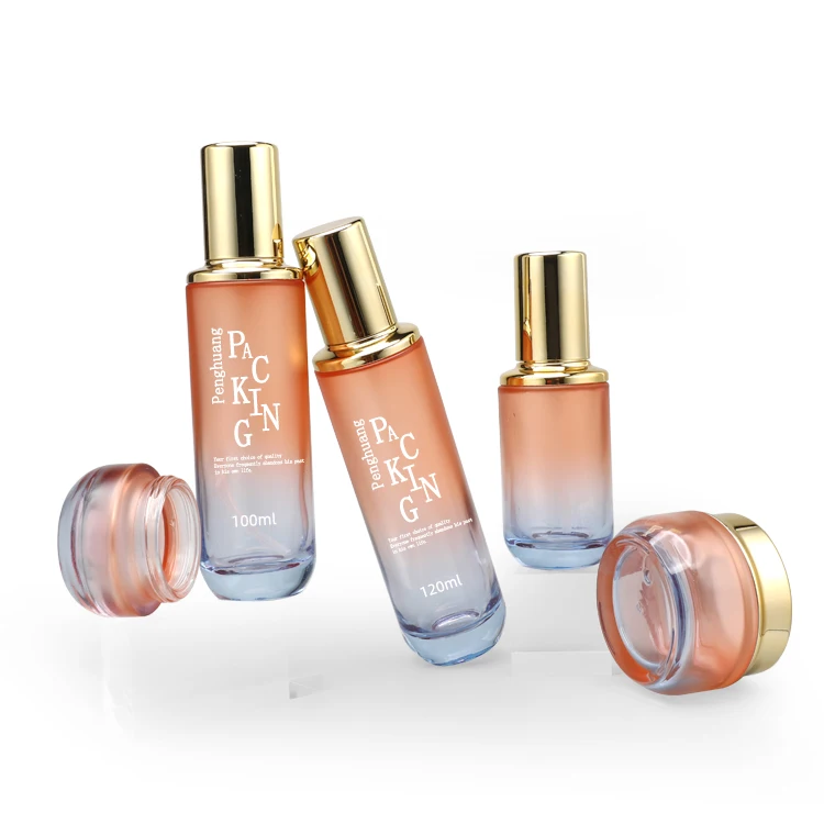 Custom Made Design Container Supplier Fancy Glass Cosmetic Bottle Face Cream Set Skin Whitening Makeup Luxury Lotion Pump Bottle