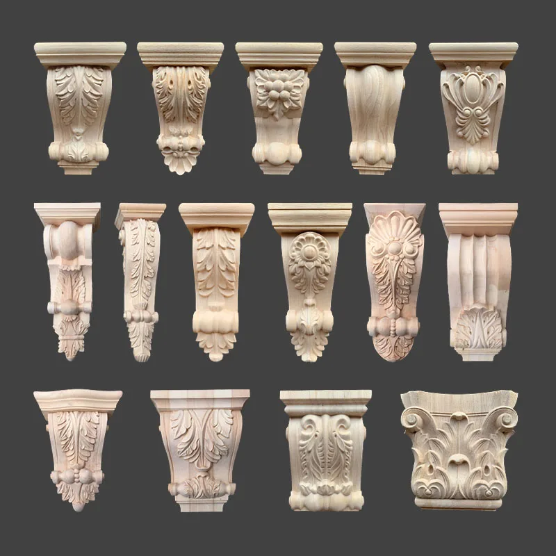 2025 Wooden Carved Onlay Unpainted Applique Frame for Decoration Furniture Doors Rome Column