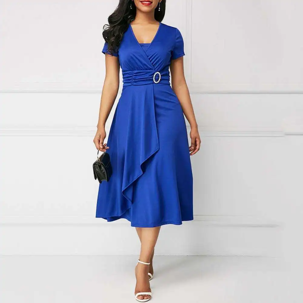 2023 Plus Size Maxi Elegant Women Career Dresses Short Sleeve Hem Waist Tight Midi Party Dress Ladies Evening Vestidos