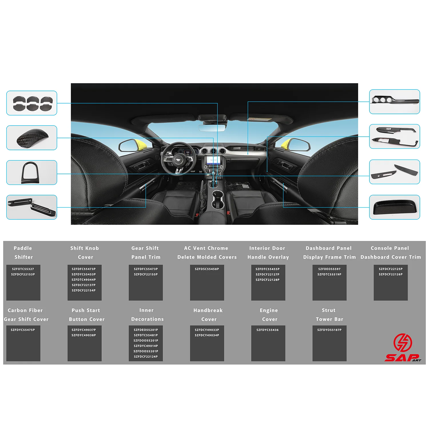 Car Interior Accessories  Carbon Fiber Car Interior Steering Wheel Trims (3pcs) For Mustang 2015