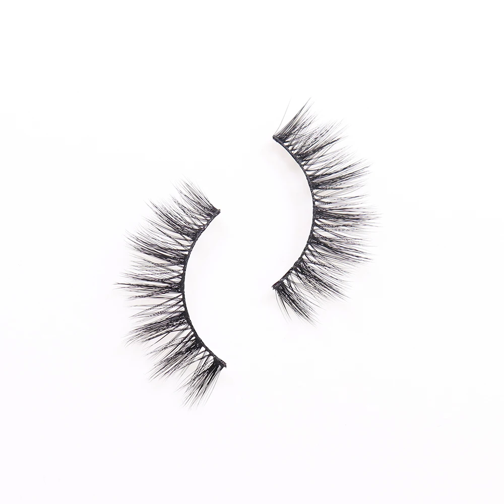 Natural Style 3D Faux Mink Eyelash Thinner Soft Cotton Band Cross Shape Short Length False Lashes Wholesale