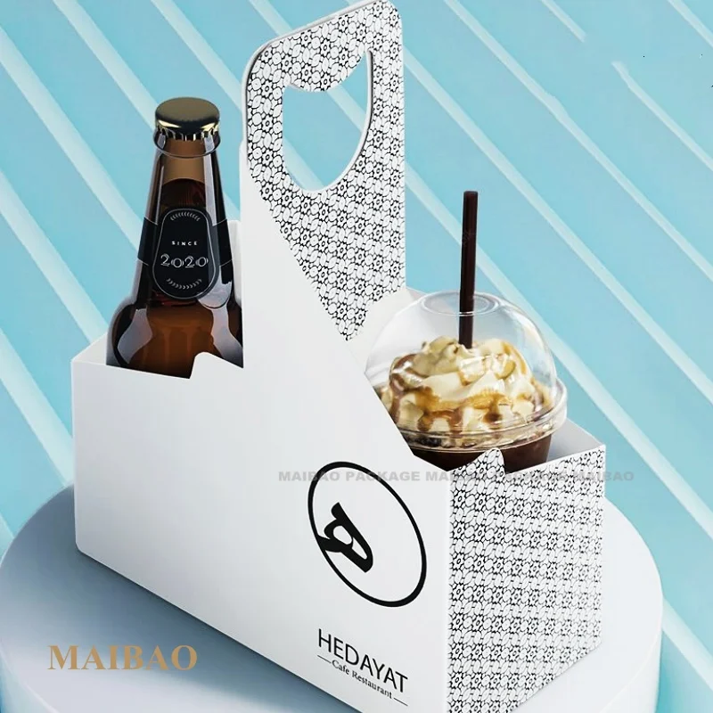 Wholesale Recyclable Rigid Cardboard Paper Coffee Cup Holder Disposable Drink Carrier With Handle Portable Cup Holder