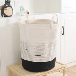 Large Gray Woven Laundry Round Storage Cotton Rope Basket