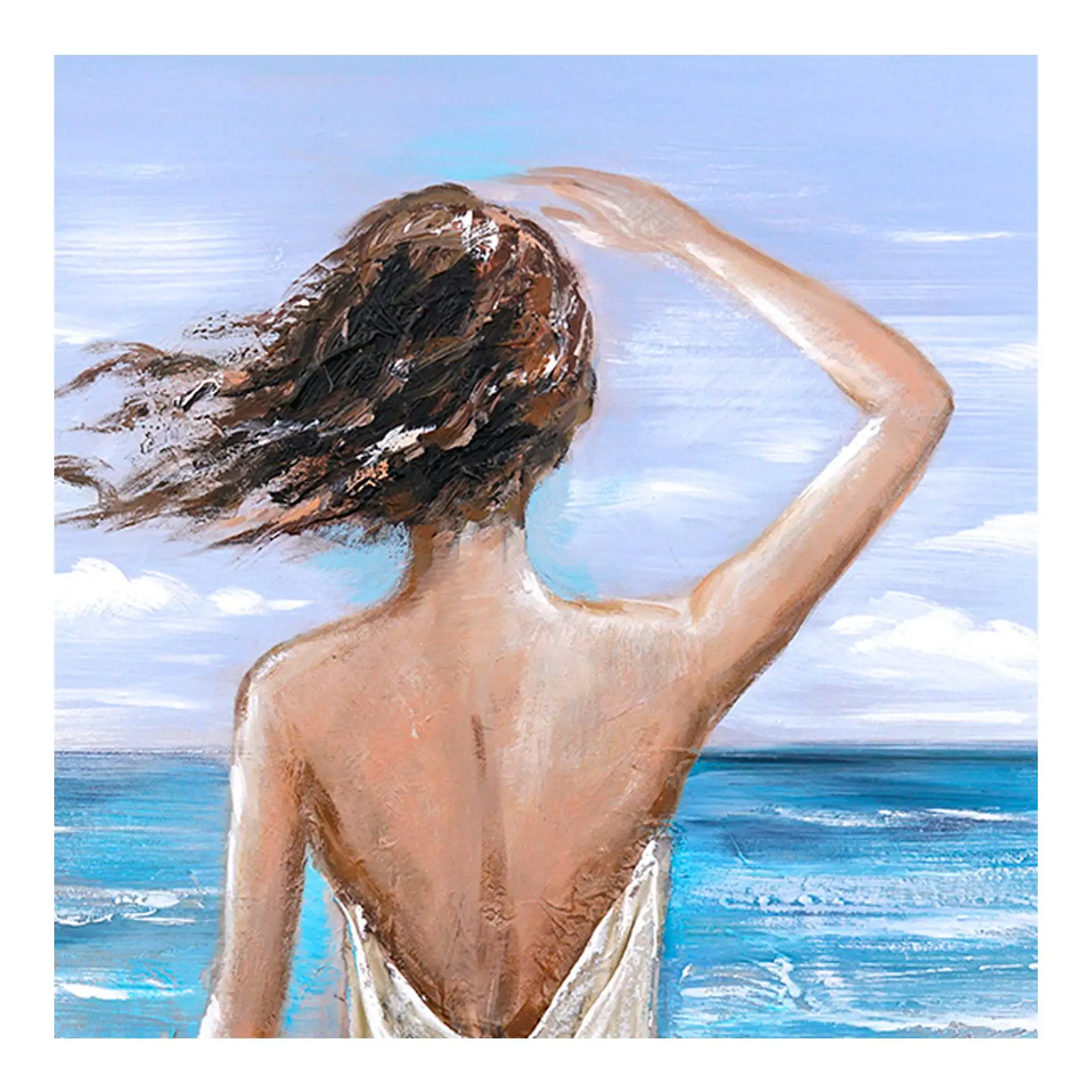 Домашние декоративные ручной работы стены произведения искусства вид Детский жакет из денима для девочки; Задняя рядом с пляжем холст урожая картина маслом