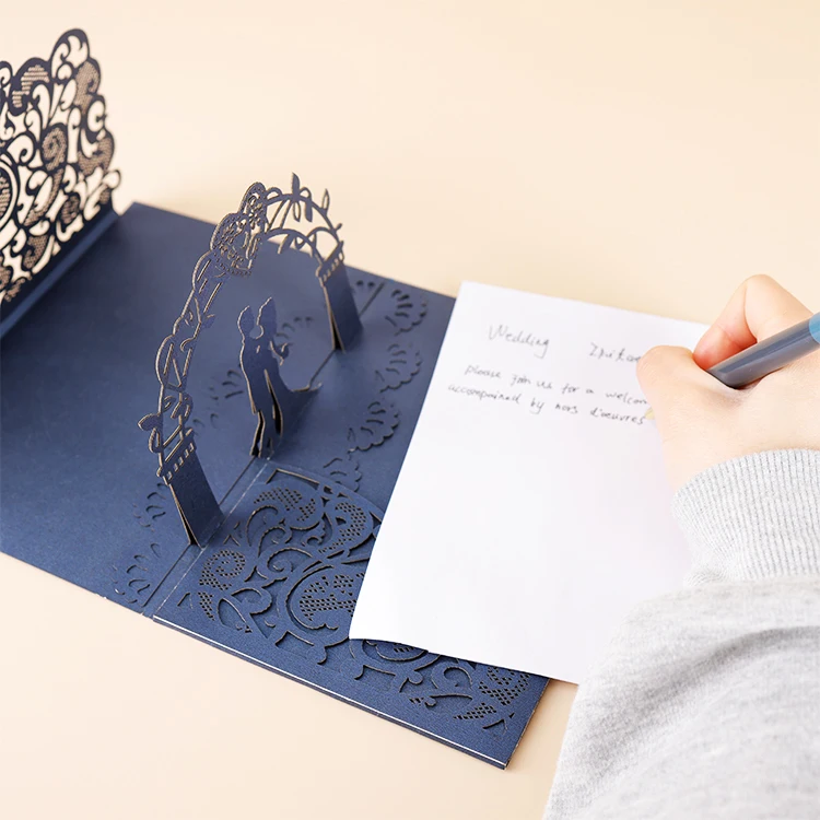 Winpsheng factory stock hot selling paper wedding invitation cards, laser printing 3D pop up greeting card invitations