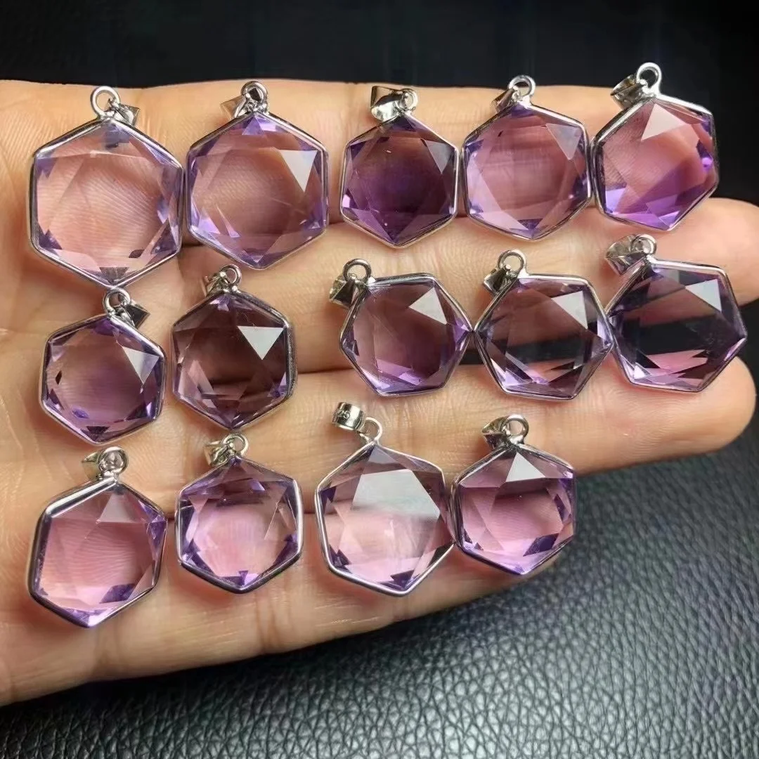 Natural Healing Stones Jewelry 925 silver faceted amethyst david star  Pendant Necklace