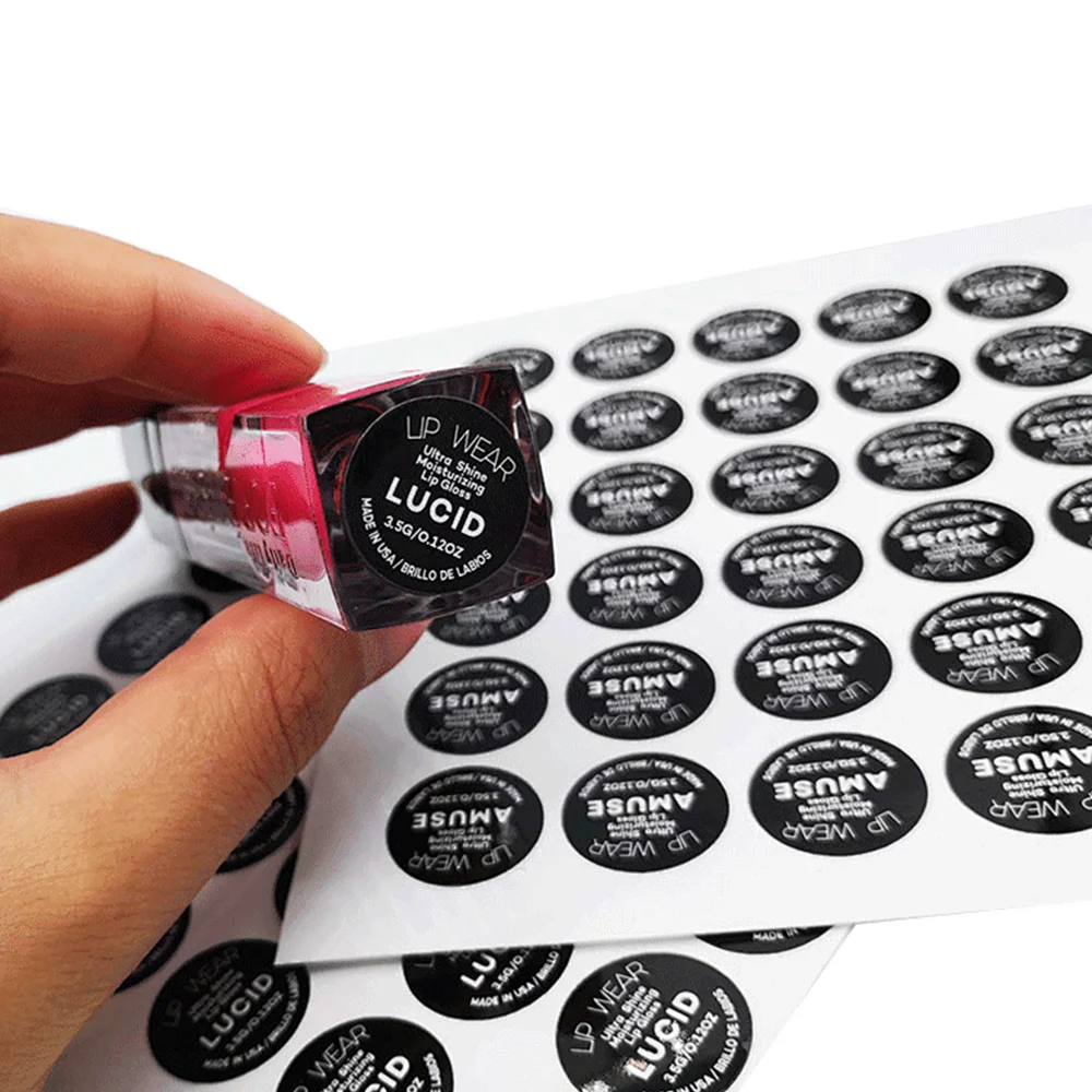 Waterproof Vinyl Sticker for Lipstick Tube Custom Printing Small Logo Round Sticker Packaging Label