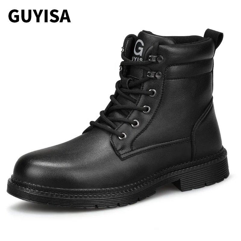GUYISA Fashion high-top safety boots wear-resistant rubber soles waterproof microfiber leather steel toe safety boots