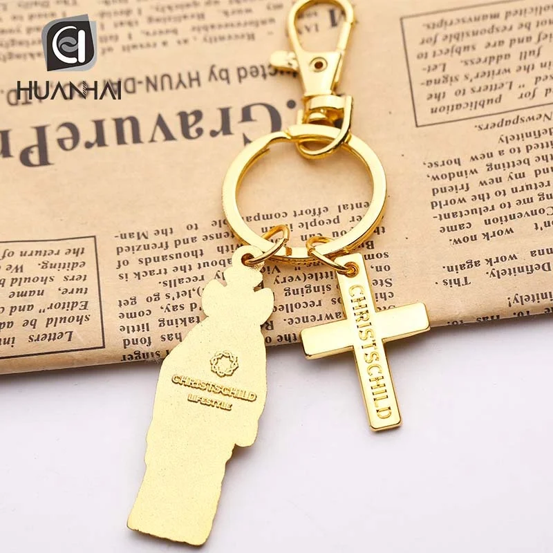 customize similar design gold plated metal hard enamel jesus cross keychain