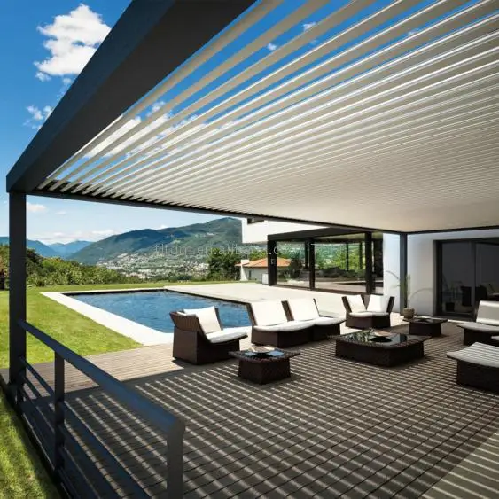 
Luxury Garden Patio Aluminum Pergola Pavilion Gazebo with Retractable Canopy Shades car parking tent 