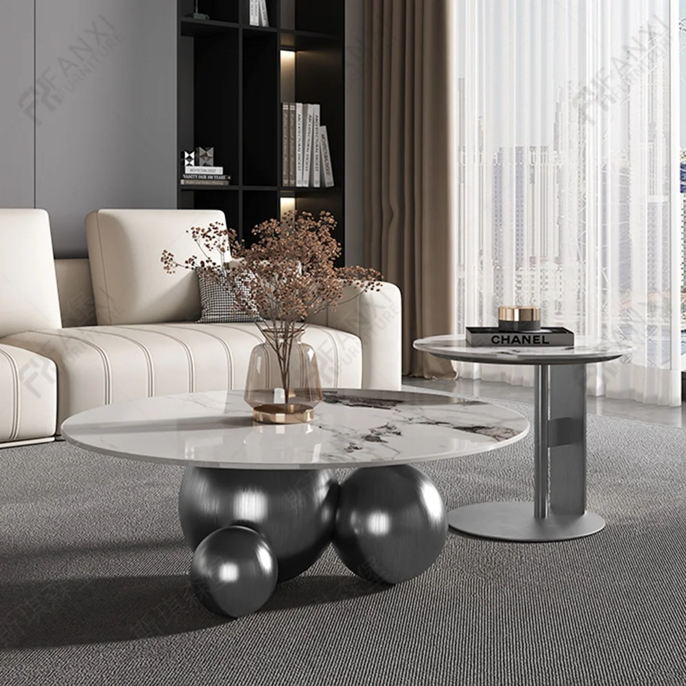 Living room furniture gold metal center table round ball coffee table set luxury modern marble top coffee tables for home