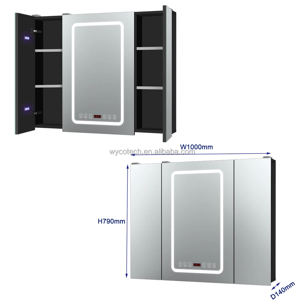 Towel Dry and Disinfection Function Wall Mounted Smart Mirror Cabinet w/h Light Defogging Bathroom Mirror Storage Box Cabinet