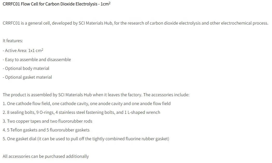 Easy to assemble and disassemble CRRFC01 Flow Cell for Carbon Dioxide Electrolysis - 1cm2