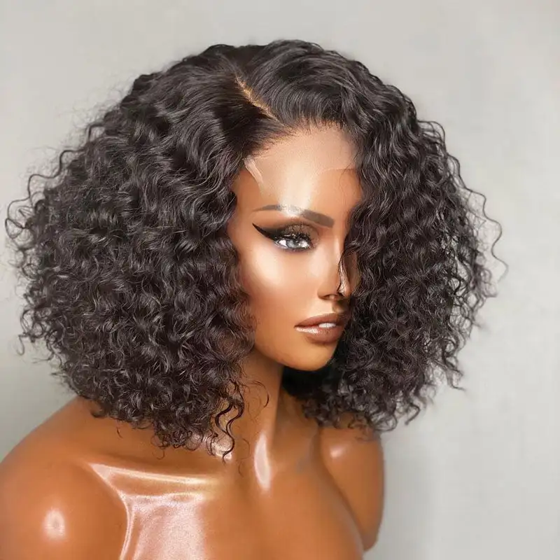 Transparent Lace Frontal Wig Afro Kinky Curly Short Bob Wigs Raw Indian Virgin Human Hair Hd Full Lace Front Wig For Black Women