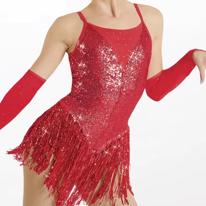 Girls latin dress adult sequin leotard ballet dance costumes child fringe dress latin costumes