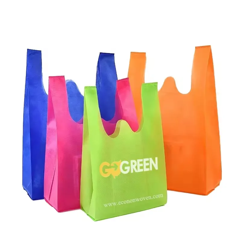 Custom Print Logos Recycled Reusable Grocery Recycled Nonwoven Bags Eco Fabric Carry Shopping Non Woven Bag With Heat Sealing