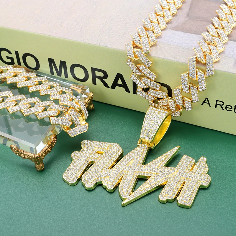 FLASH Trendy Punk Hip Hop Jewelry Gold Plated Pendant Rhinestone Necklace and Bracelet Fashion Chains Necklaces