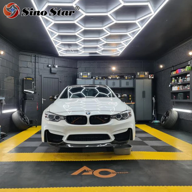 Hot Sale honeycomb car detailing ceiling light with 5 years warranty garage hexagon led light for auto detailing workshop