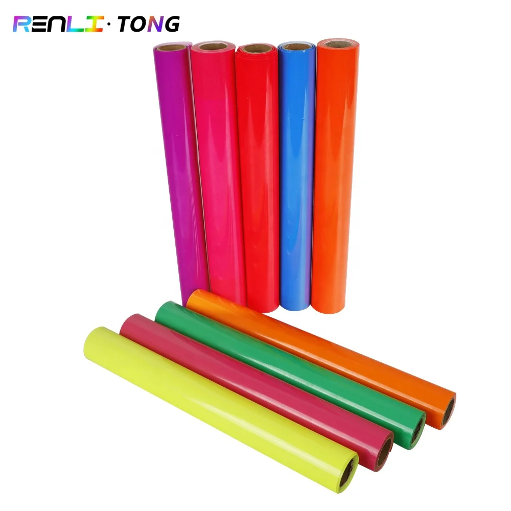renlitong applying iron on pu fluorescence heat transfer vinyl plaid iron on vinyl  for shirts
