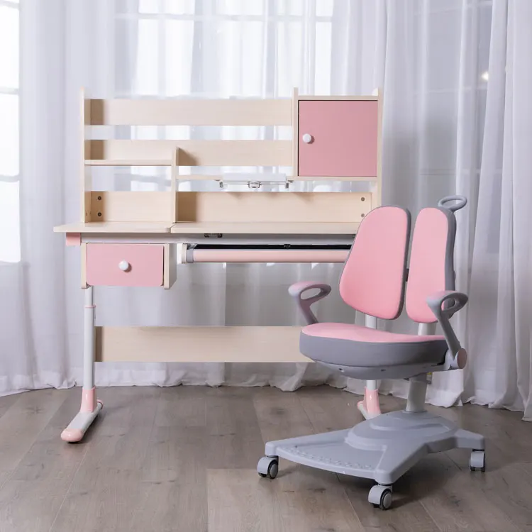 Hot sale ergonomic adjustable children custom study table kids writing desk with storage