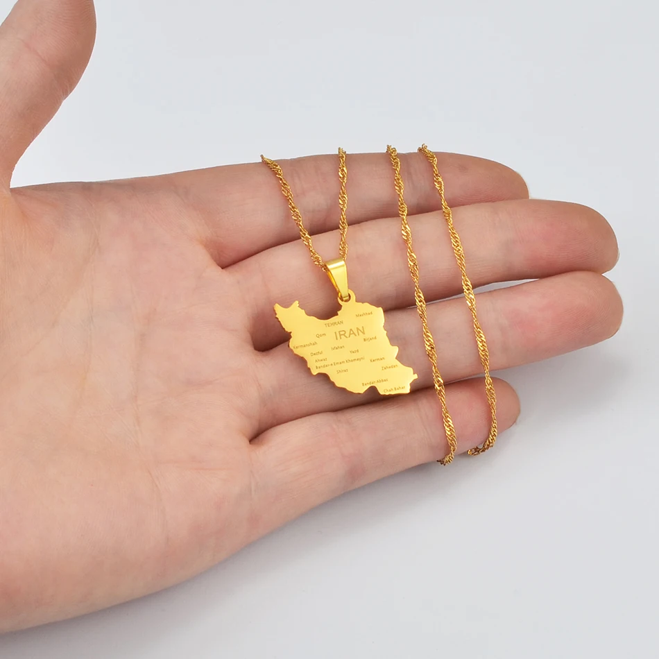 Iran Map With Cities Pendant Necklace Women Girls Men Jewelry Charms Iranian Jewellery #212521