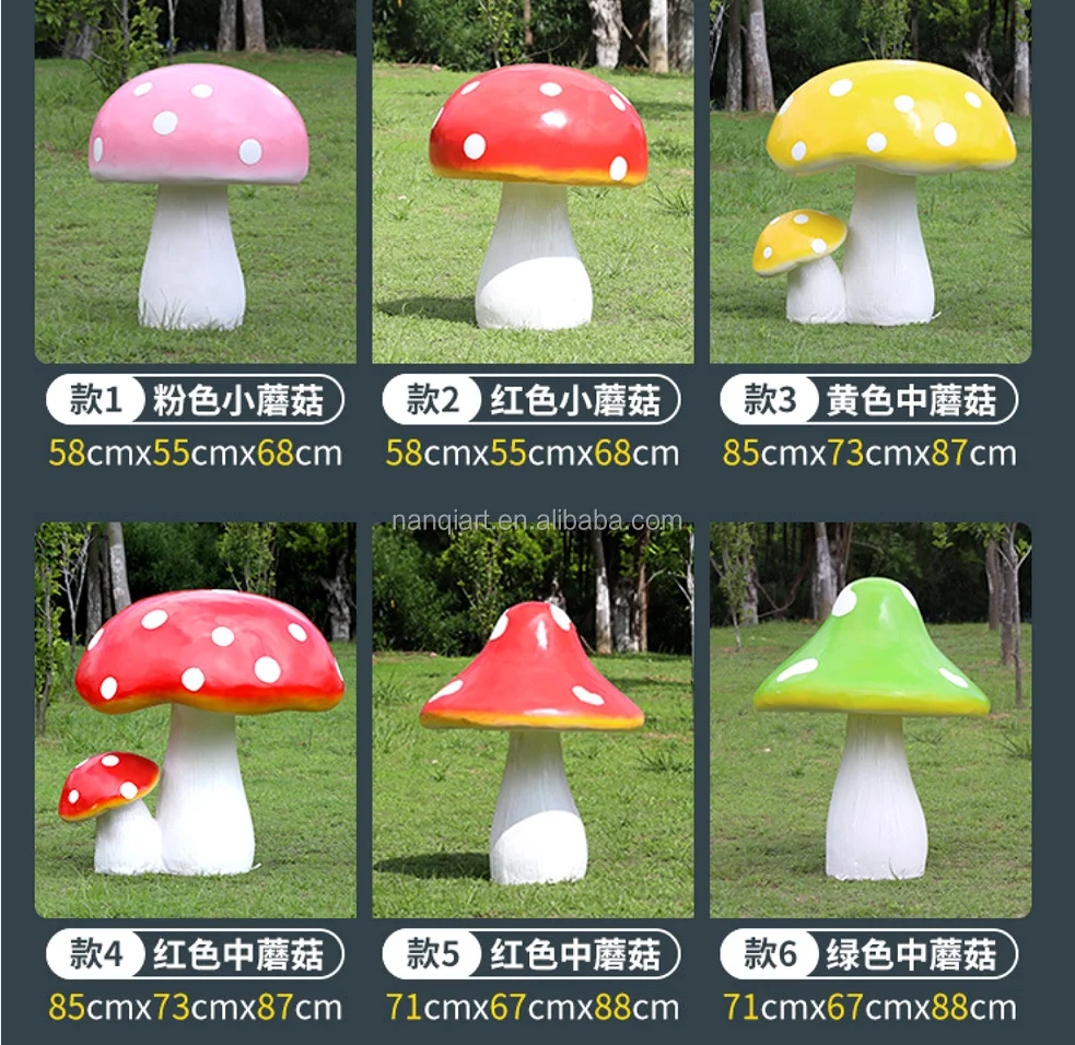 Custom Handmade Good Quality Fiberglass Resin Mushroom Model Sculpture Large Outdoor Statue For Garden Park Mushroom Props