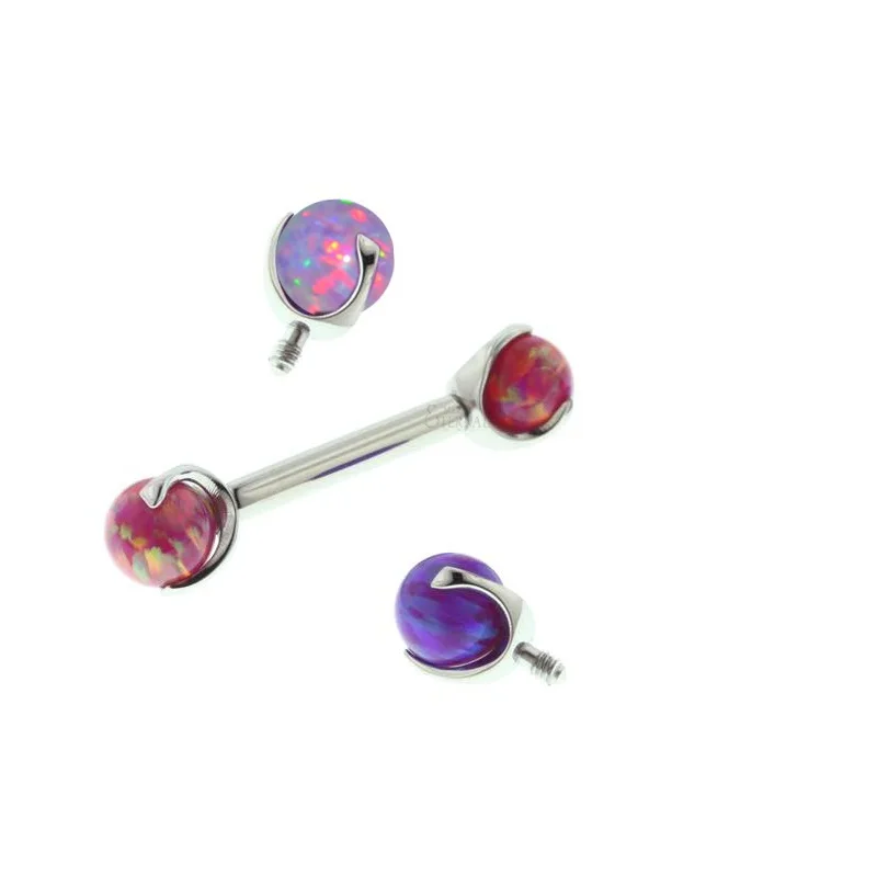 Eternal Metal G23 Titanium Nipple Barbells with Internally Threaded Opal Prong Set Ends 14G Body Jewelry