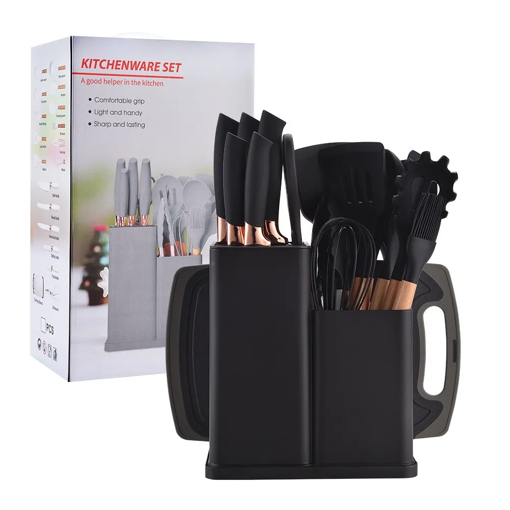 Silicone kitchenware 19-piece set non-stick cooking shovel spoon kitchenware with storage bucket knife combination set