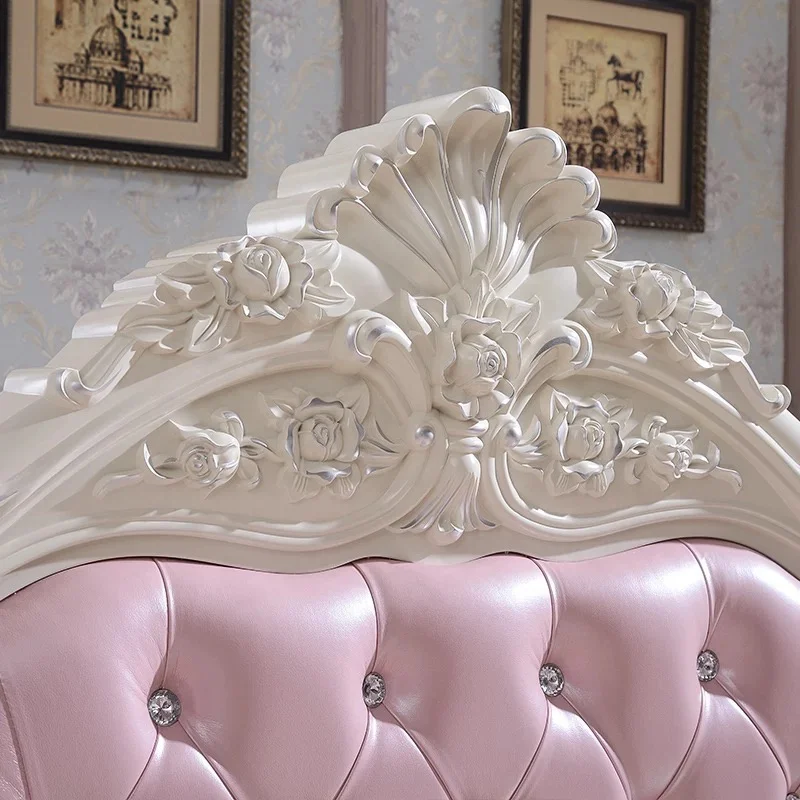 Fabric Fancy Double Bed Princess Bed Home Furniture Bedroom Design Luxury Modern 7-25 Days Comfortable Royal Pink King Size Pink