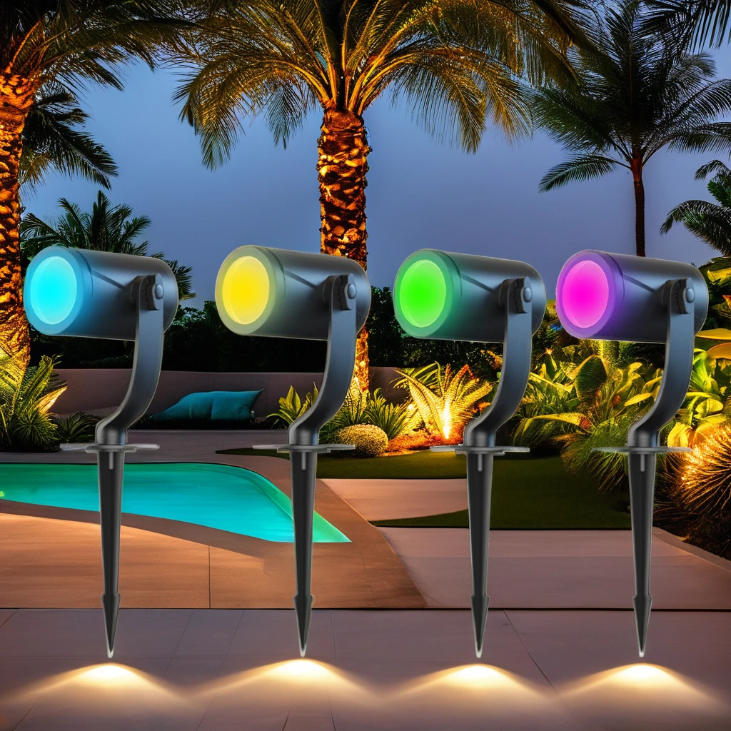 2024 New Modern Outdoor 4 Pack RGBW LED High Quality 4*6W Aluminium IP68 Smart Spot Light for Lawn Path & Garden Pool Landscape