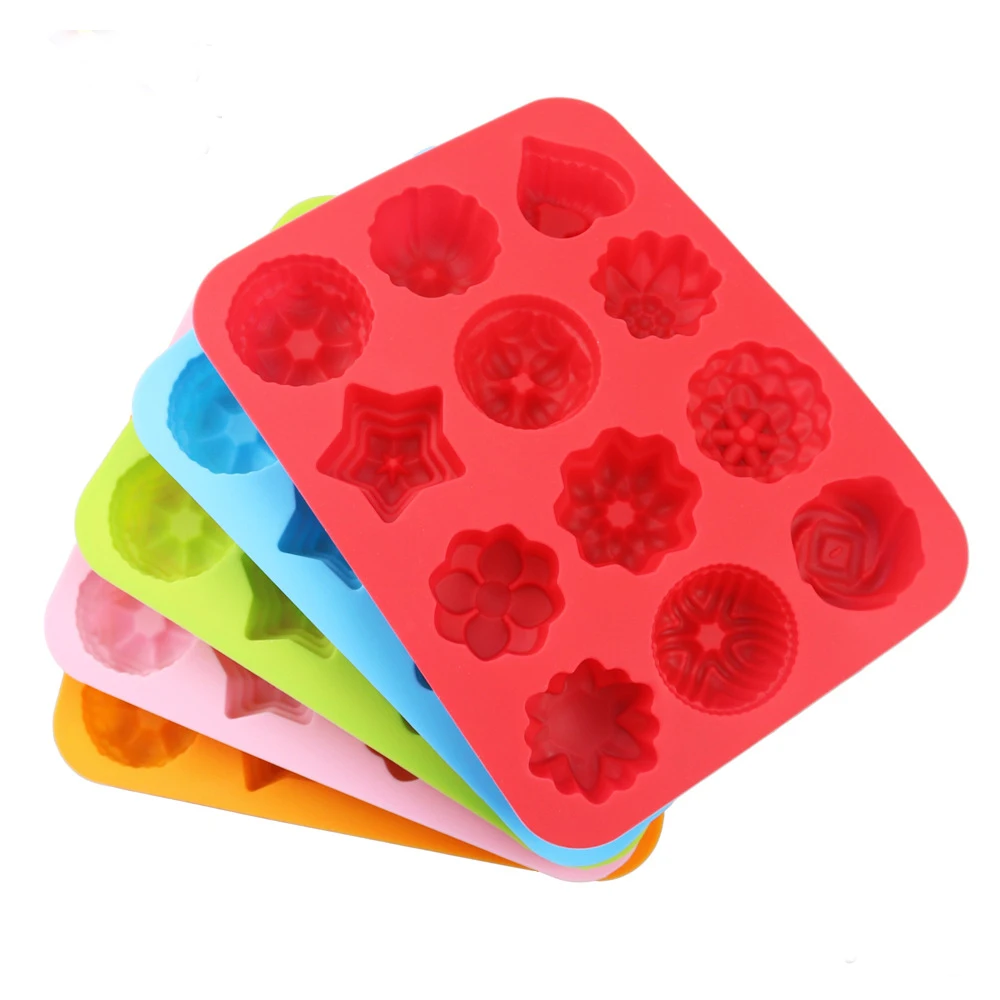 12 Different Flowers Shapes Cavities Small Cake Baking Mold Silicone Cookies Easy Release Molds