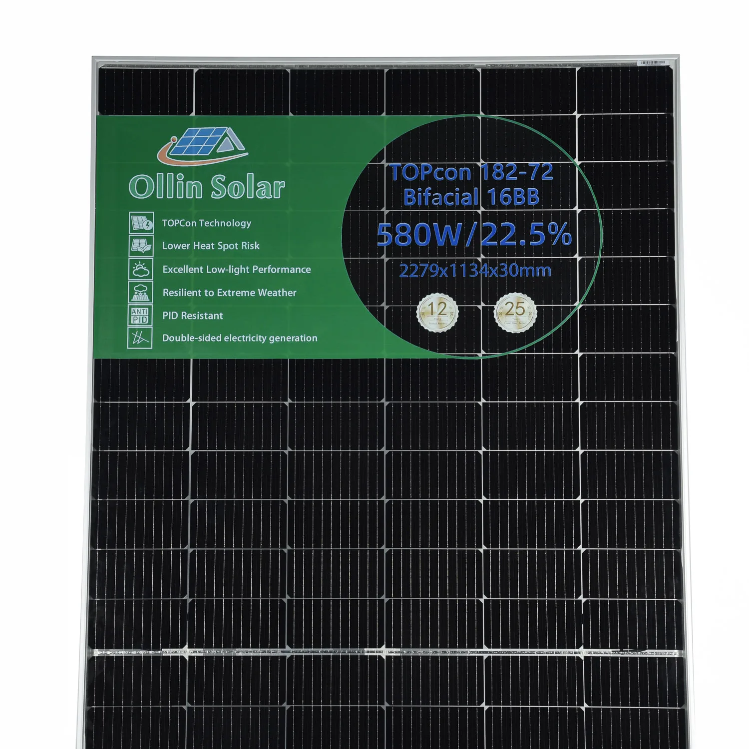 RETIE Certified Topcon 565W 570W 575W 580W Black Bifacial Solar Panels With Dual Glass TUV High Power Solar Panels