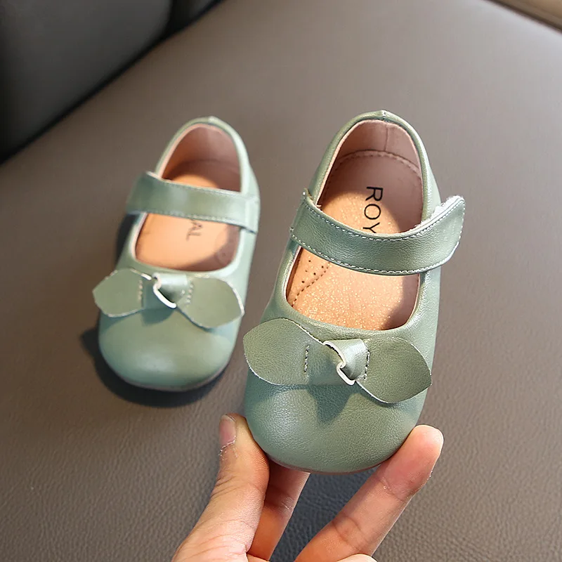 
Cute happy solid mary jane leather baby girl fancy shoes with bow 