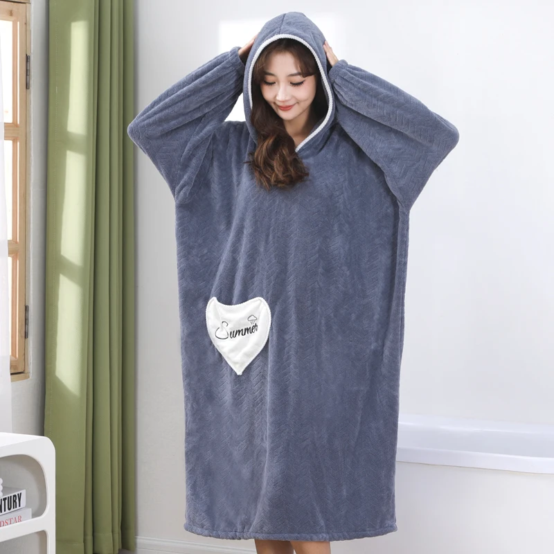 Plush Hooded Pajamas Oversize Wearable Blanket Robe Women Sleepwear Home Use Warm Soft Nightgown bath
