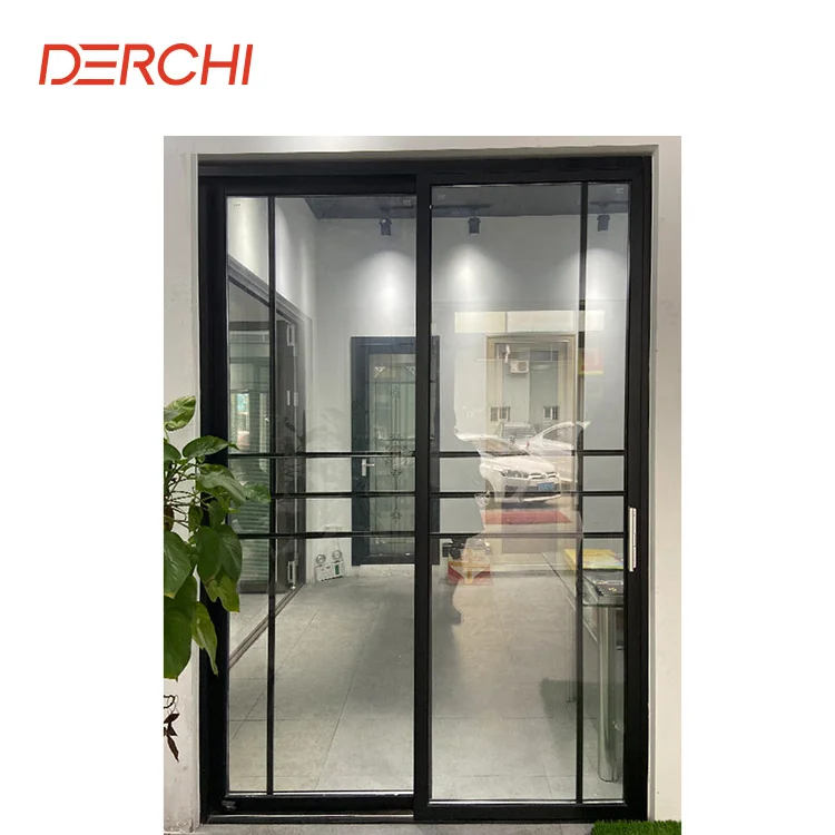 Interior European style heat insulation aluminium sliding door grill design  with security fly screen