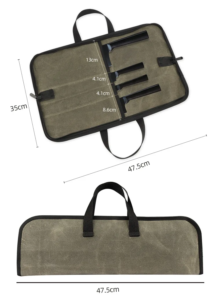 Custom Potable Kitchen Knife Storage Bag Chef Knife Roll Organizer Heavy Duty bbq Waxing Canvas Handheld chef Knife Roll Bag