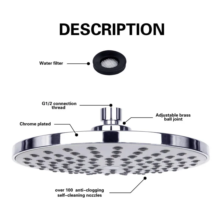 8 inch large size round shape top shower duchas ABS chromed showerhead multi-layer plating